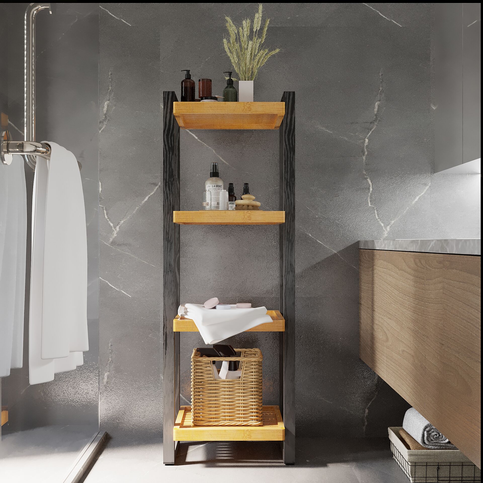 Shiraz 4 Tier Decorative Bathroom Shelves, Towel Organizer, Bathroom, Spa Shelves